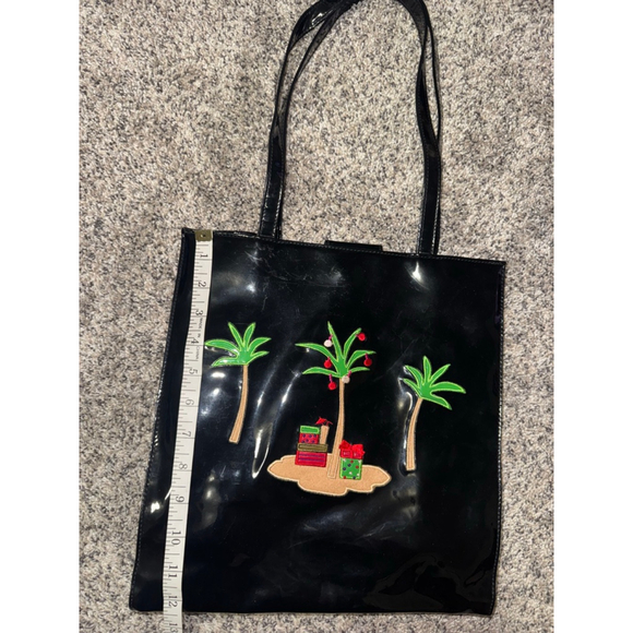 Women's Liz Claiborne Black Green Christmas Palm Tree Tote Bag One Size - Picture 1 of 12